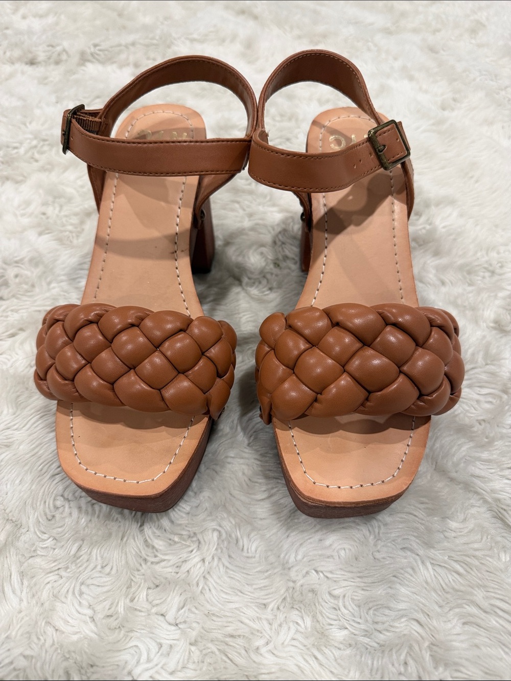 Madden NYC Women's Braided Platform Heels in cognac Woman’s Size 6 - Picture 2 of 5